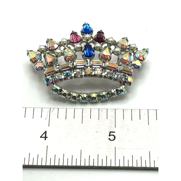Vintage B. David Family Mother's Crown Brooch Rhinestones Faux Pearls Pin - Picture 6 of 7